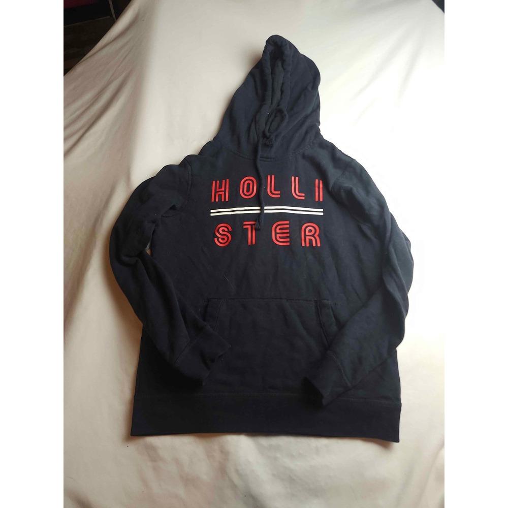 Vtg Hollister Mens Small Navy Blue Red Graphic Logo Pullover Hoodie Sweatshirt